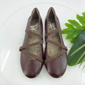 OTBT Park City Ballet Flat Criss Cross Elastic Shoes Womens Sz 9.5 Brown Leather